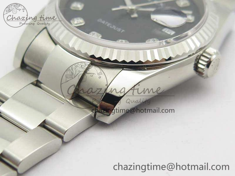 Datejust 116234 36mm DJF 1:1 Best Edition Fluted Bezel Black Com Diam Dial On SS Oyster Bracelet SA3135