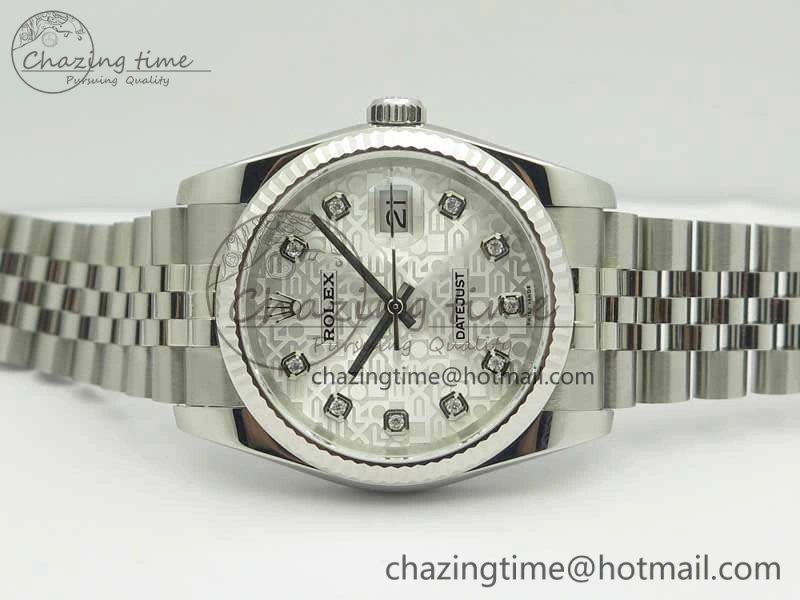 Datejust 116234 36mm DJF 1:1 Best Edition Fluted Bezel White Com Diam Dial On SS Jubilee Bracelet SA3135 V2