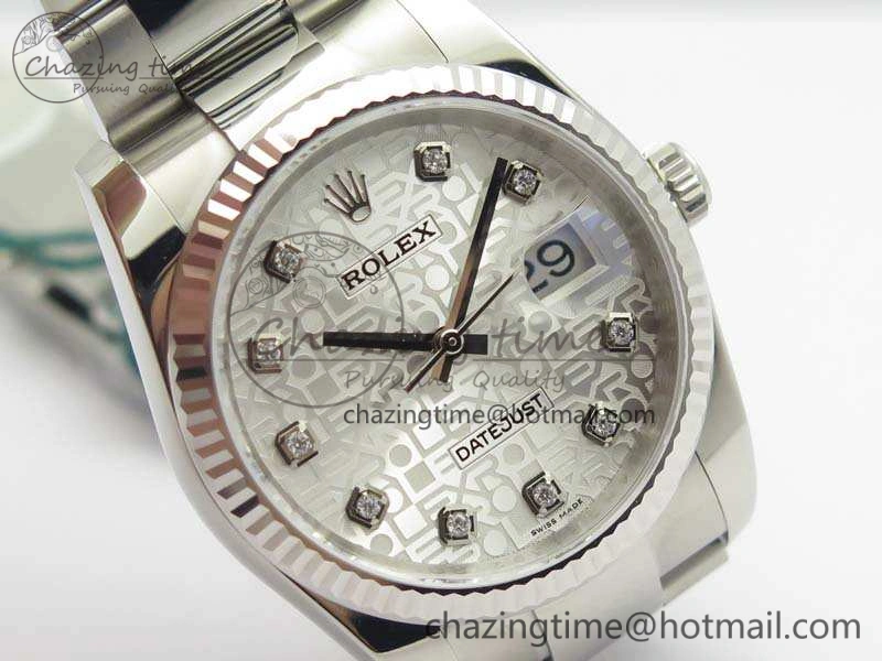 Datejust 116234 36mm DJF 1:1 Best Edition Fluted Bezel White Com Diam Dial On SS Oyster Bracelet SA3135