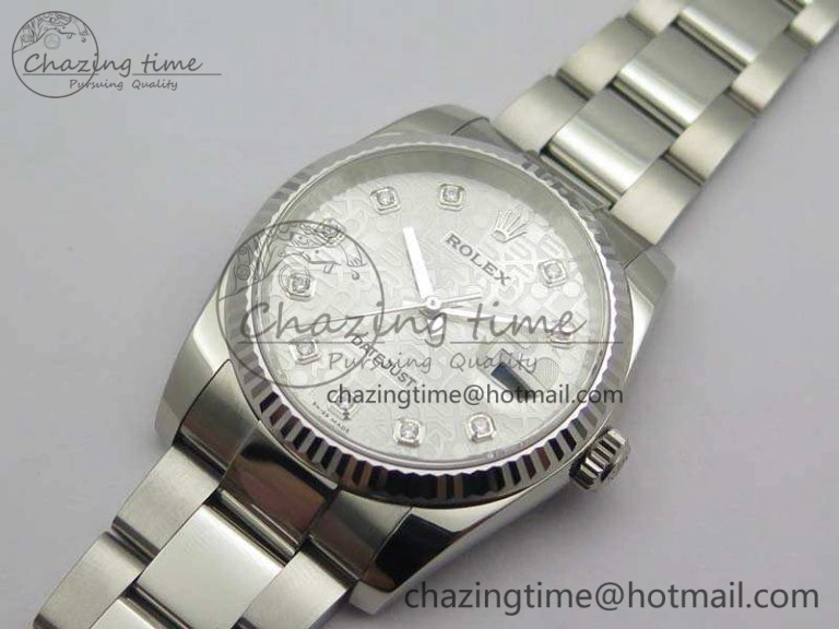 Datejust 116234 36mm DJF 1:1 Best Edition Fluted Bezel White Com Diam Dial On SS Oyster Bracelet SA3135