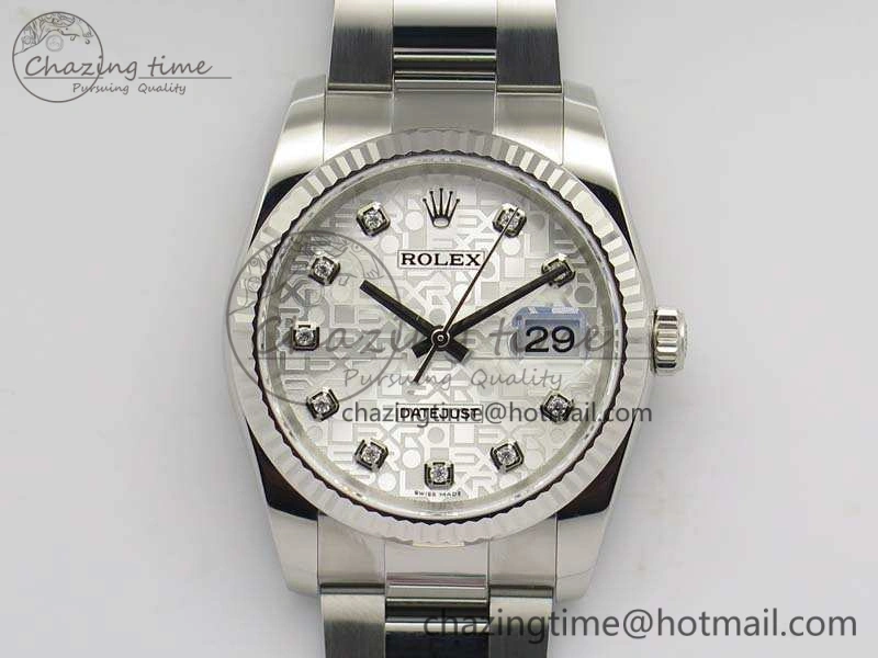 Datejust 116234 36mm DJF 1:1 Best Edition Fluted Bezel White Com Diam Dial On SS Oyster Bracelet SA3135