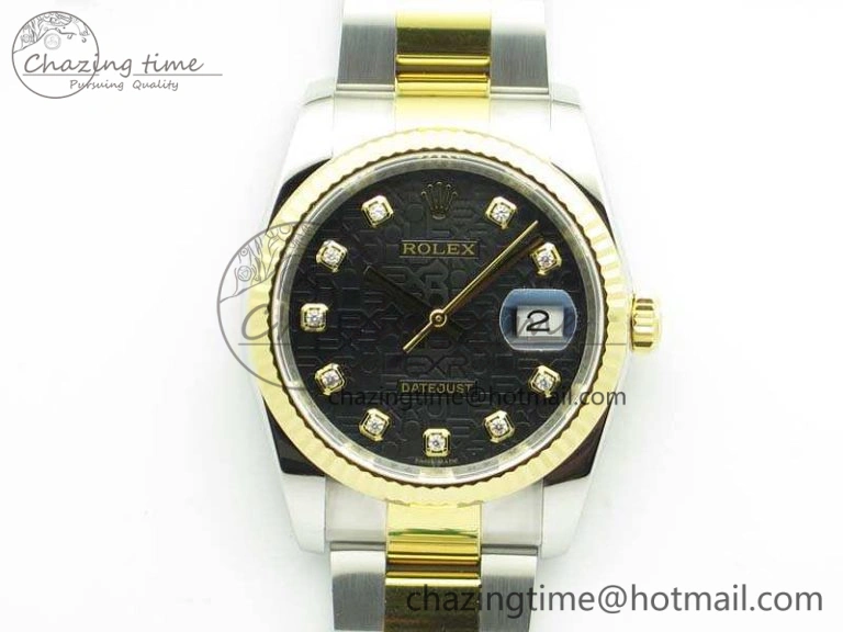 Datejust 116234 36mm DJF 1:1 Best Edition Fluted Black Com Dial On SS YG Oyster Bracelet SA3135 V2