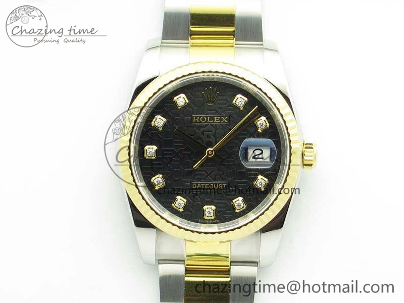 Datejust 116234 36mm DJF 1:1 Best Edition Fluted Black Com Dial On SS YG Oyster Bracelet SA3135 V2