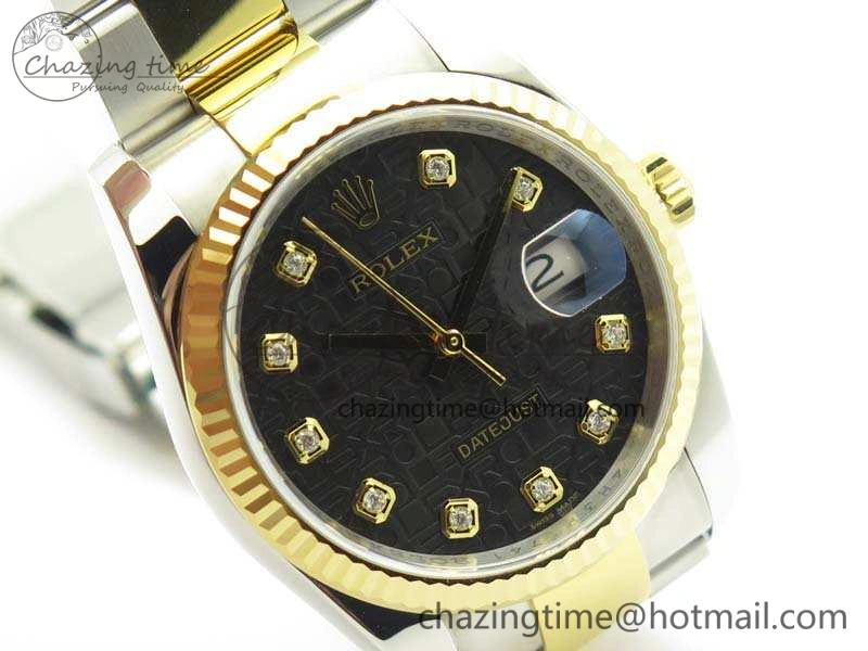 Datejust 116234 36mm DJF 1:1 Best Edition Fluted Black Com Dial On SS YG Oyster Bracelet SA3135 V2