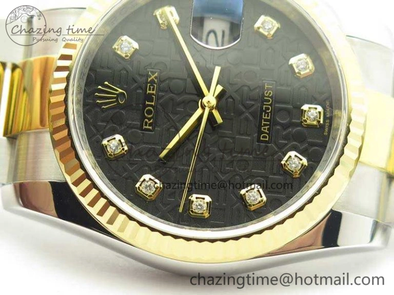 Datejust 116234 36mm DJF 1:1 Best Edition Fluted Black Com Dial On SS YG Oyster Bracelet SA3135 V2