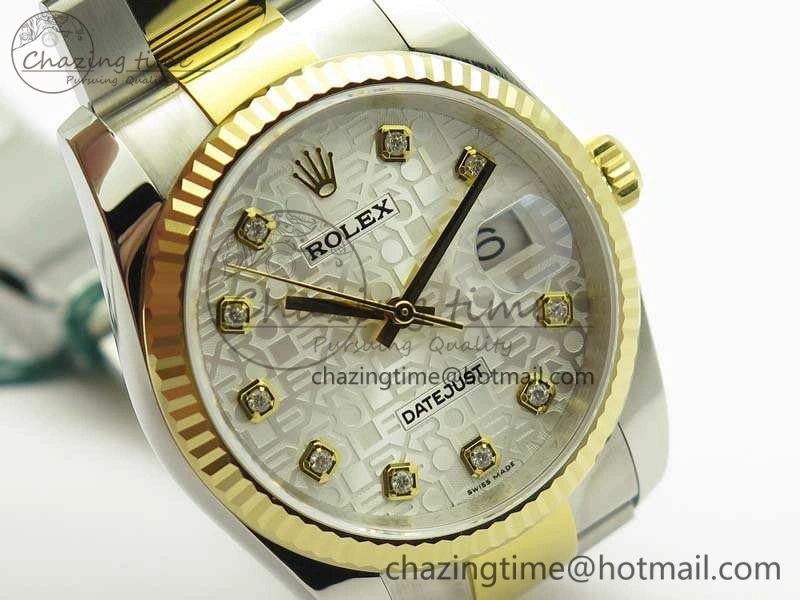 Datejust 116234 36mm DJF 1:1 Best Edition Fluted White Com Dial On SS YG Oyster Bracelet SA3135 V2