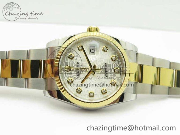 Datejust 116234 36mm DJF 1:1 Best Edition Fluted White Com Dial On SS YG Oyster Bracelet SA3135 V2