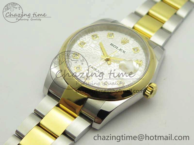 Datejust 116234 36mm DJF 1:1 Best Edition White Com Diam Dial On SS YG Oyster Bracelet SA3135 V2