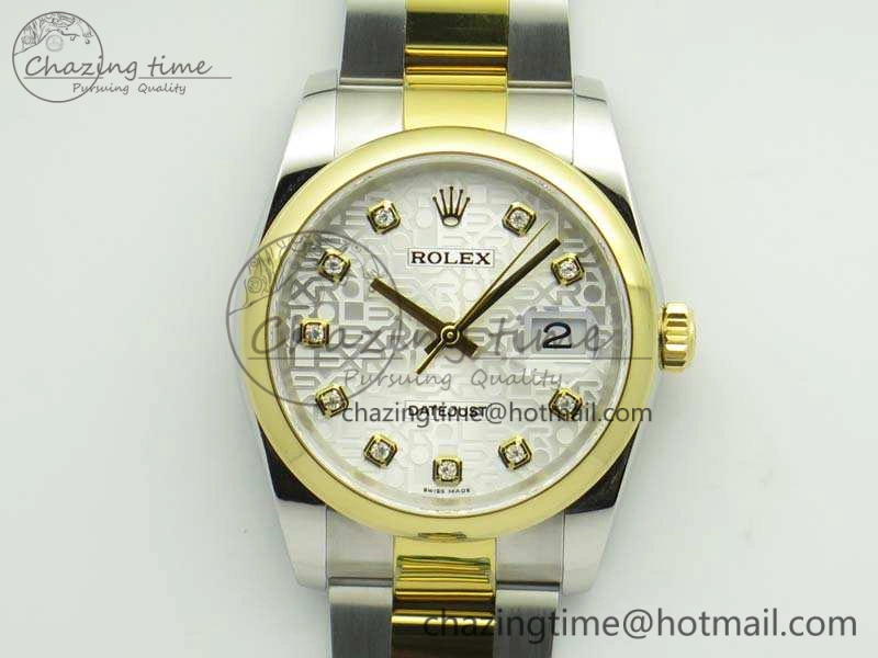 Datejust 116234 36mm DJF 1:1 Best Edition White Com Diam Dial On SS YG Oyster Bracelet SA3135 V2
