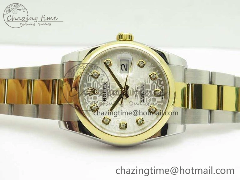 Datejust 116234 36mm DJF 1:1 Best Edition White Com Diam Dial On SS YG Oyster Bracelet SA3135 V2