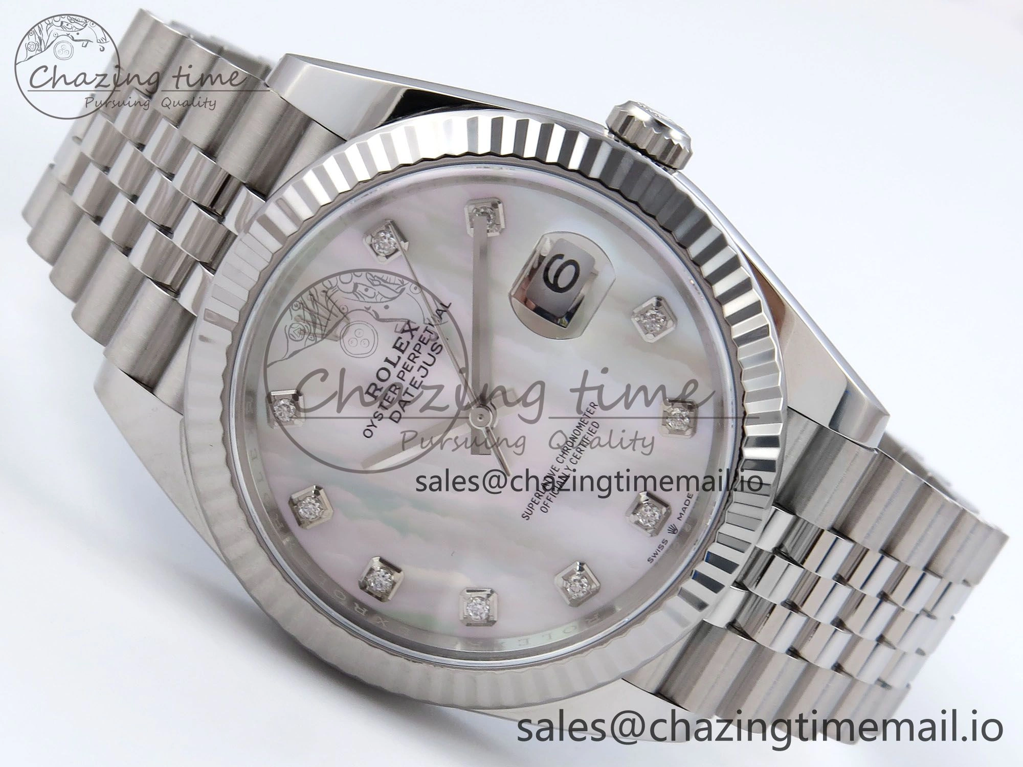 Datejust 126334 41mm SS Clean 1:1 Best Edition White Pearl Moissanite Dial on SS Jubilee Bracelet VR3235