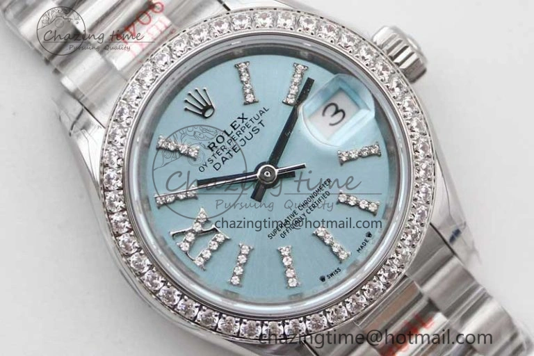 Datejust 28mm 279179 SS Crystals TWF Best Edition Blue Dial Star Crystals Markers on SS Oyster Bracelet NH05