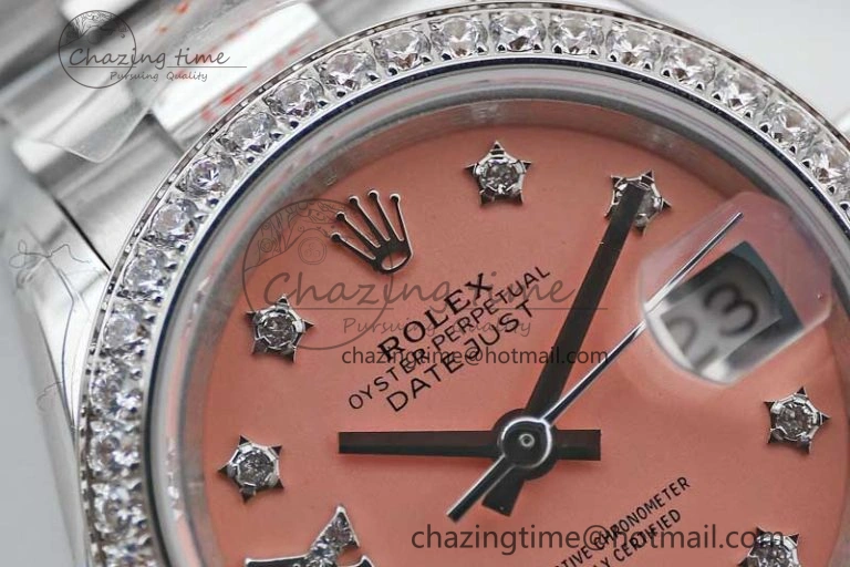 Datejust 28mm 279179 SS Crystals TWF Best Edition Pink Dial Star Crystals Markers on SS Oyster Bracelet NH05