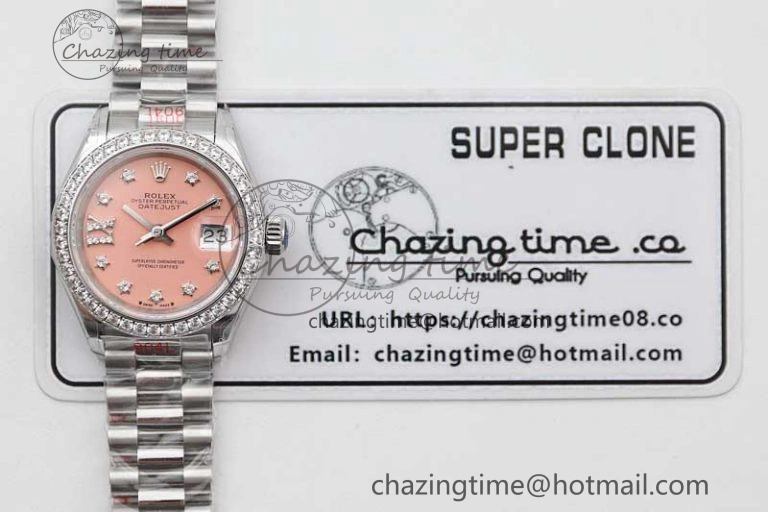 Datejust 28mm 279179 SS Crystals TWF Best Edition Pink Dial Star Crystals Markers on SS Oyster Bracelet NH05