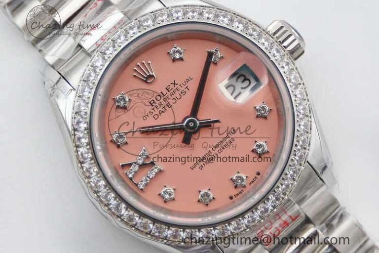 Datejust 28mm 279179 SS Crystals TWF Best Edition Pink Dial Star Crystals Markers on SS Oyster Bracelet NH05