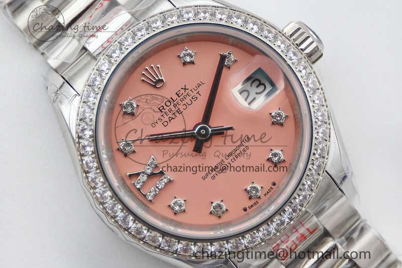 Datejust 28mm 279179 SS Crystals TWF Best Edition Pink Dial Star Crystals Markers on SS Oyster Bracelet NH05
