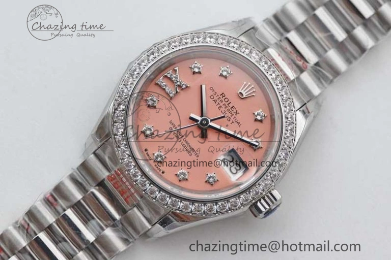 Datejust 28mm 279179 SS Crystals TWF Best Edition Pink Dial Star Crystals Markers on SS Oyster Bracelet NH05