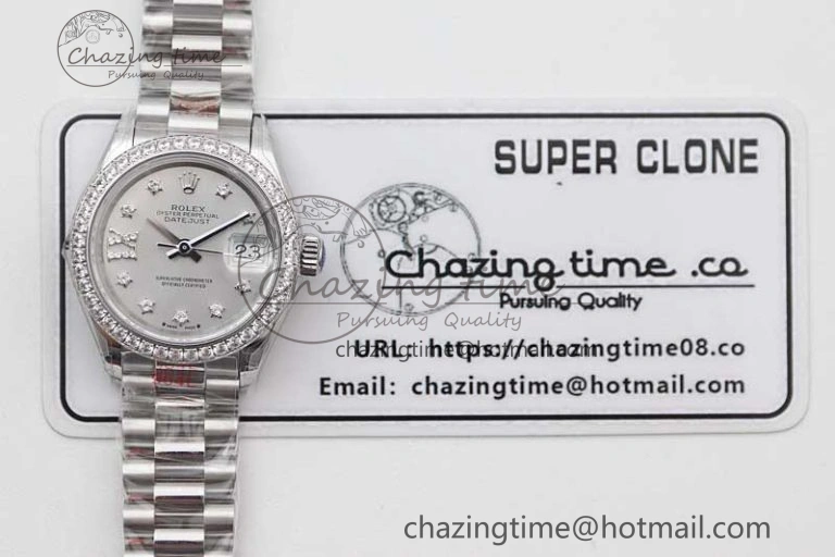 Datejust 28mm 279179 SS Crystals TWF Best Edition Silver Dial Star Crystals Markers on SS Oyster Bracelet NH05
