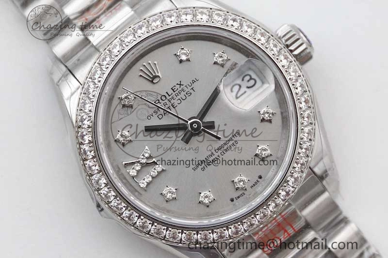 Datejust 28mm 279179 SS Crystals TWF Best Edition Silver Dial Star Crystals Markers on SS Oyster Bracelet NH05