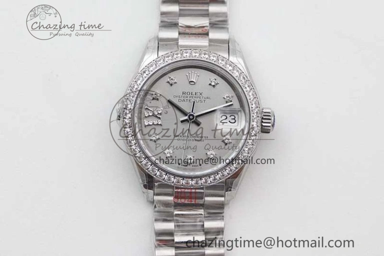 Datejust 28mm 279179 SS Crystals TWF Best Edition Silver Dial Star Crystals Markers on SS Oyster Bracelet NH05