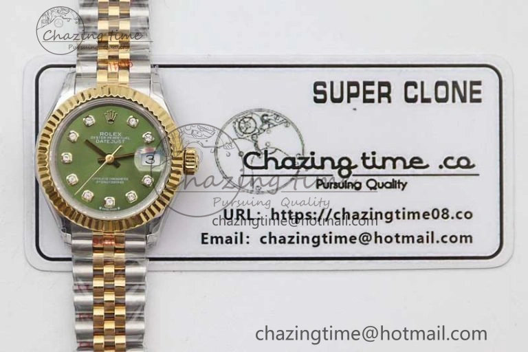 Datejust 28mm 279179 SS YG TWF Best Edition Green Diamonds Markers Dial on SS YG Jubilee Bracelet NH05