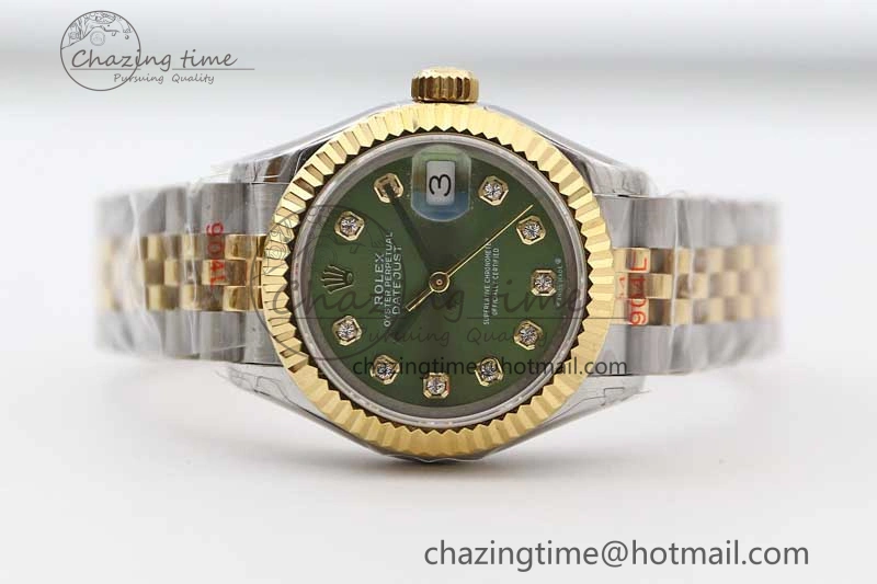 Datejust 28mm 279179 SS YG TWF Best Edition Green Diamonds Markers Dial on SS YG Jubilee Bracelet NH05