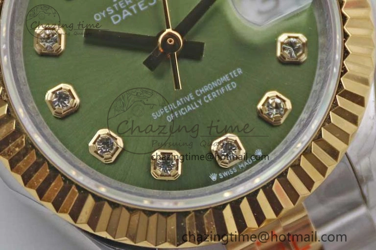 Datejust 28mm 279179 SS YG TWF Best Edition Green Diamonds Markers Dial on SS YG Jubilee Bracelet NH05