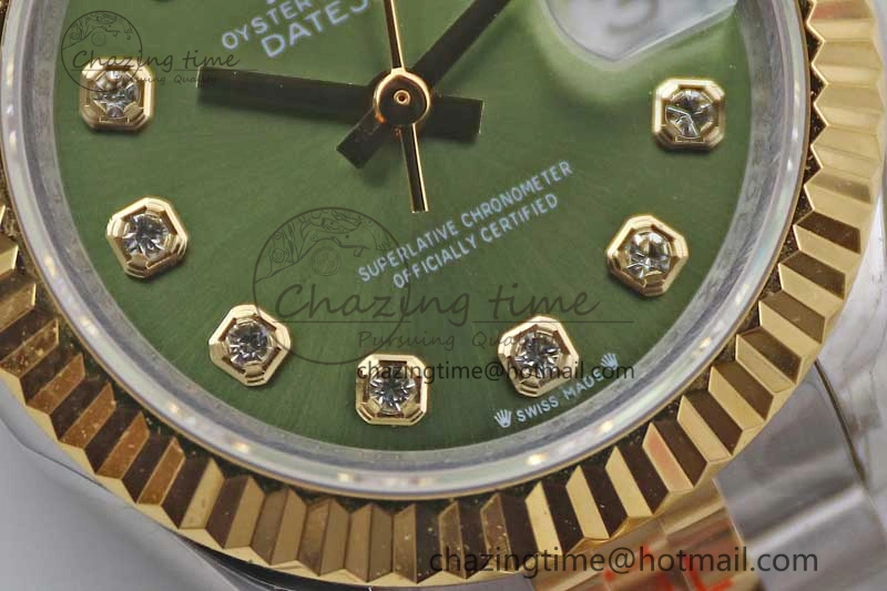 Datejust 28mm 279179 SS YG TWF Best Edition Green Diamonds Markers Dial on SS YG Jubilee Bracelet NH05