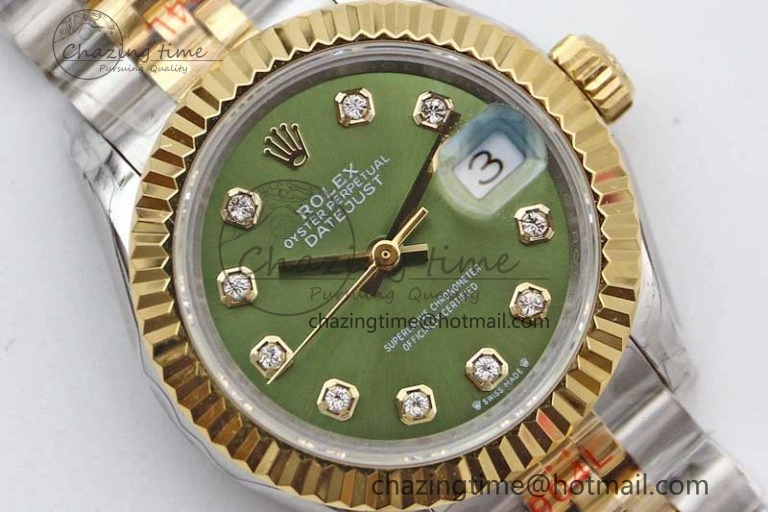 Datejust 28mm 279179 SS YG TWF Best Edition Green Diamonds Markers Dial on SS YG Jubilee Bracelet NH05