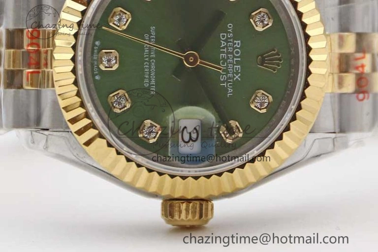 Datejust 28mm 279179 SS YG TWF Best Edition Green Diamonds Markers Dial on SS YG Jubilee Bracelet NH05