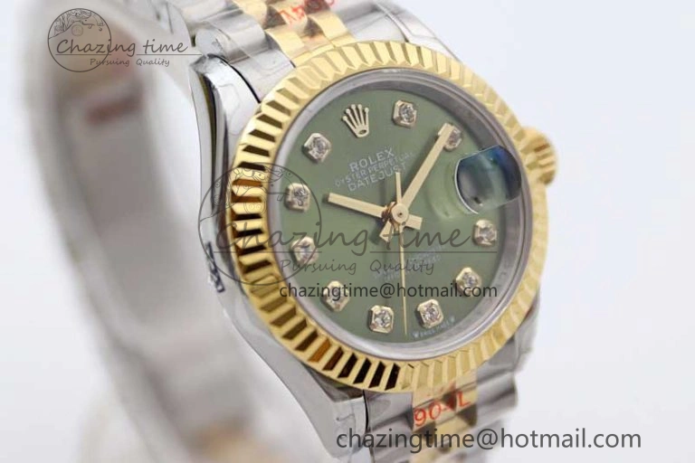 Datejust 28mm 279179 SS YG TWF Best Edition Green Diamonds Markers Dial on SS YG Jubilee Bracelet NH05