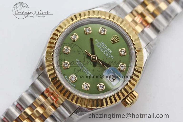 Datejust 28mm 279179 SS YG TWF Best Edition Green Diamonds Markers Dial on SS YG Jubilee Bracelet NH05