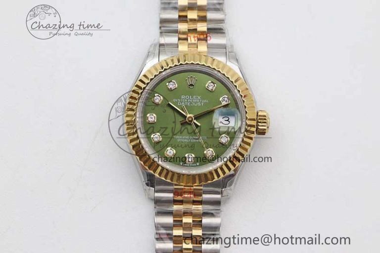 Datejust 28mm 279179 SS YG TWF Best Edition Green Diamonds Markers Dial on SS YG Jubilee Bracelet NH05