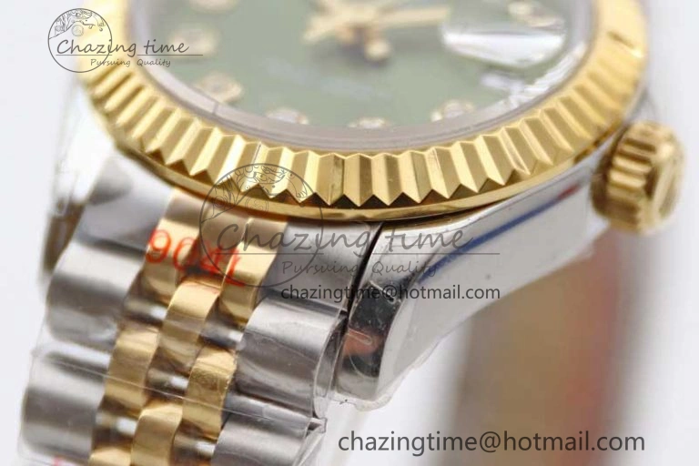 Datejust 28mm 279179 SS YG TWF Best Edition Green Diamonds Markers Dial on SS YG Jubilee Bracelet NH05