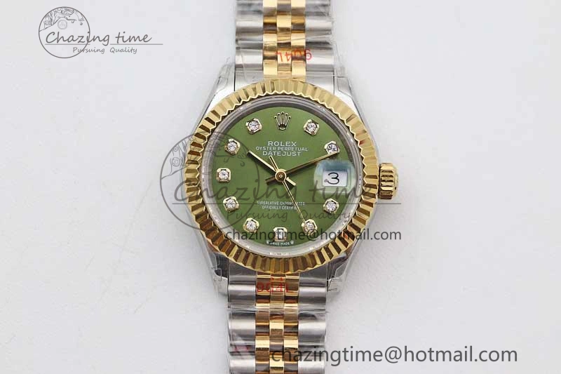 Datejust 28mm 279179 SS YG TWF Best Edition Green Diamonds Markers Dial on SS YG Jubilee Bracelet NH05