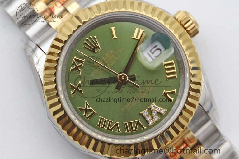 Datejust 28mm 279179 SS YG TWF Best Edition Green Roman Markers Dial on SS Jubilee Bracelet NH05