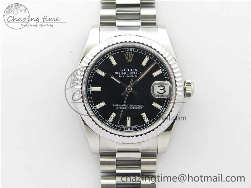 Datejust 31mm 178274 SS GSF Best Edition Black Stick Markers Dial on SS President Bracelet SEIKO NH05A