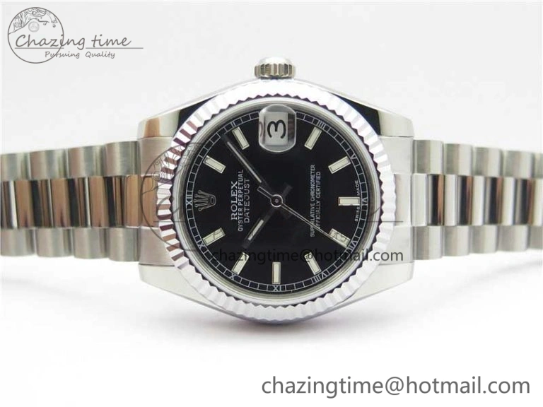 Datejust 31mm 178274 SS GSF Best Edition Black Stick Markers Dial on SS President Bracelet SEIKO NH05A