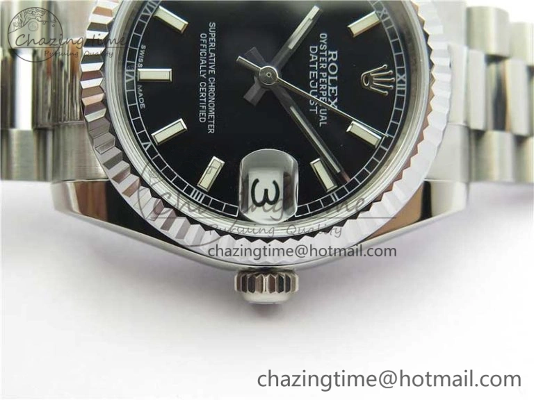 Datejust 31mm 178274 SS GSF Best Edition Black Stick Markers Dial on SS President Bracelet SEIKO NH05A