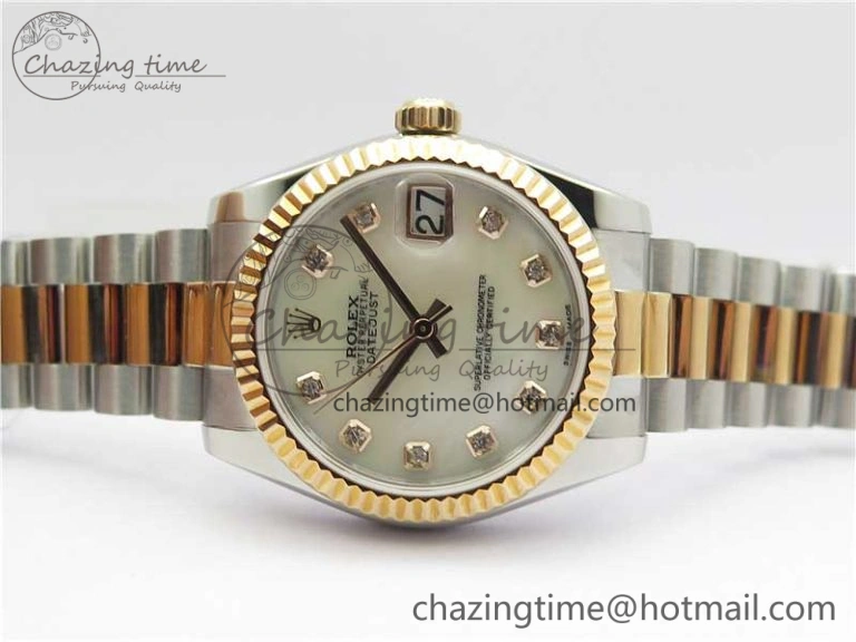 Datejust 31mm 178274 SS RG GSF Best Edition White MOP Crystal Markers Dial on SS RG President Bracelet SEIKO NH05A
