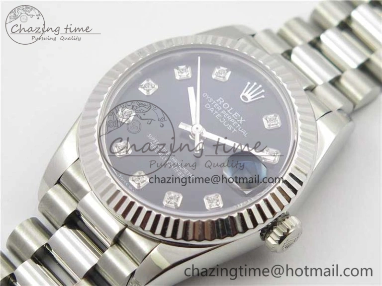 Datejust 31mm 278275 SS BP Maker Best Edition Black Crystals Markers Dial on SS President Bracelet