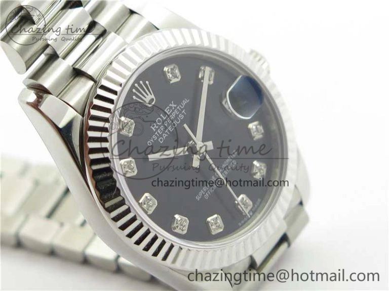 Datejust 31mm 278275 SS BP Maker Best Edition Black Crystals Markers Dial on SS President Bracelet