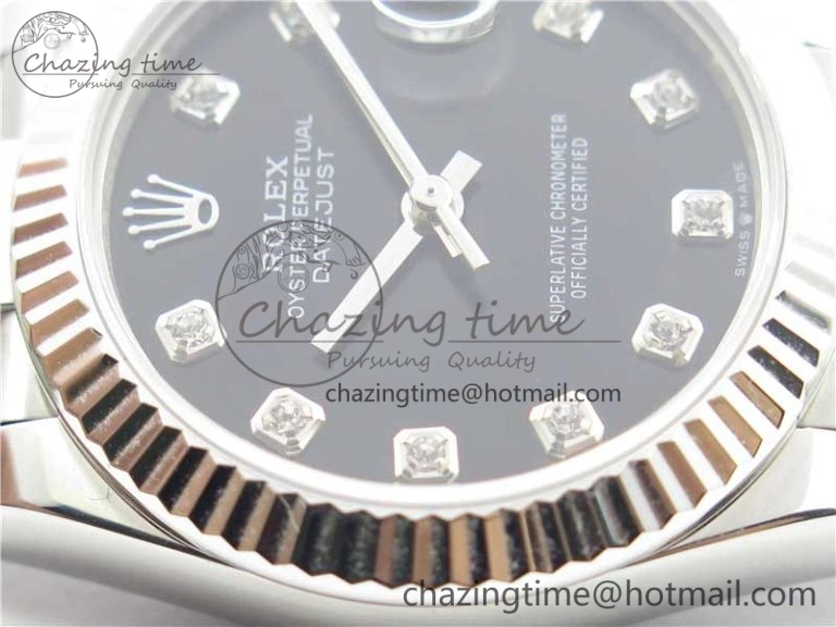 Datejust 31mm 278275 SS BP Maker Best Edition Black Crystals Markers Dial on SS President Bracelet