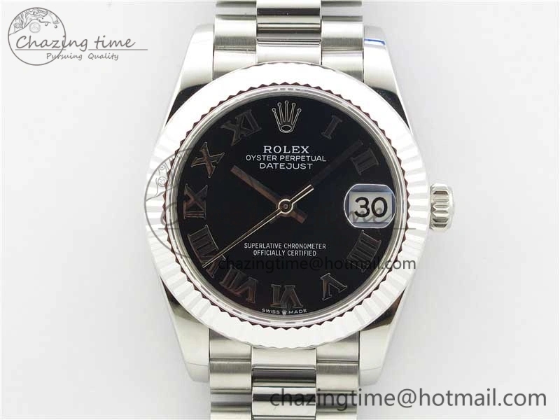 Datejust 31mm 278275 SS BP Maker Best Edition Black Roman Dial on SS President Bracelet