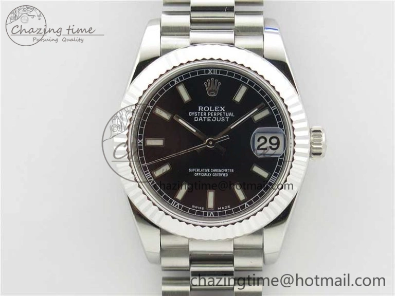 Datejust 31mm 278275 SS BP Maker Best Edition Black Stick Markers Dial on SS President Bracelet