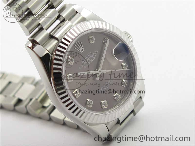Datejust 31mm 278275 SS BP Maker Best Edition Gray Crystals Markers Dial on SS President Bracelet