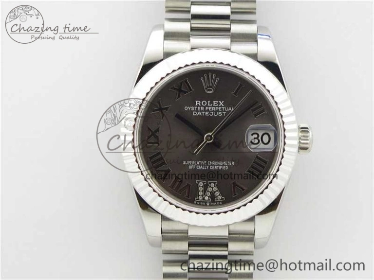 Datejust 31mm 278275 SS BP Maker Best Edition Gray Roman Dial Crystal @6 on SS President Bracelet
