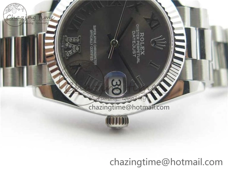 Datejust 31mm 278275 SS BP Maker Best Edition Gray Roman Dial Crystal @6 on SS President Bracelet