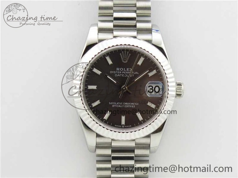 Datejust 31mm 278275 SS BP Maker Best Edition Gray Stick Markers Dial on SS President Bracelet