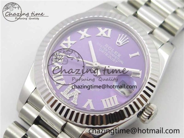 Datejust 31mm 278275 SS BP Maker Best Edition Purple Roman Dial Crystal @6 on SS President Bracelet